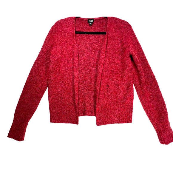 Eileen Fisher Sz S Merino Wool Cashmere Cardigan Red Open Shawl Collar FLAW - Picture 1 of 9